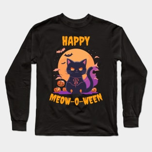 Happy meow-o-ween cat halloween Long Sleeve T-Shirt